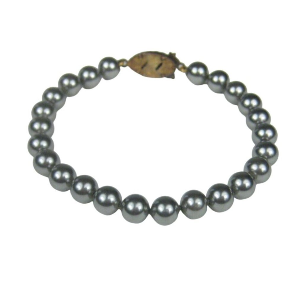 Vintage Imitation Gray Pearl Beaded Bracelet Brasstone Clasp
